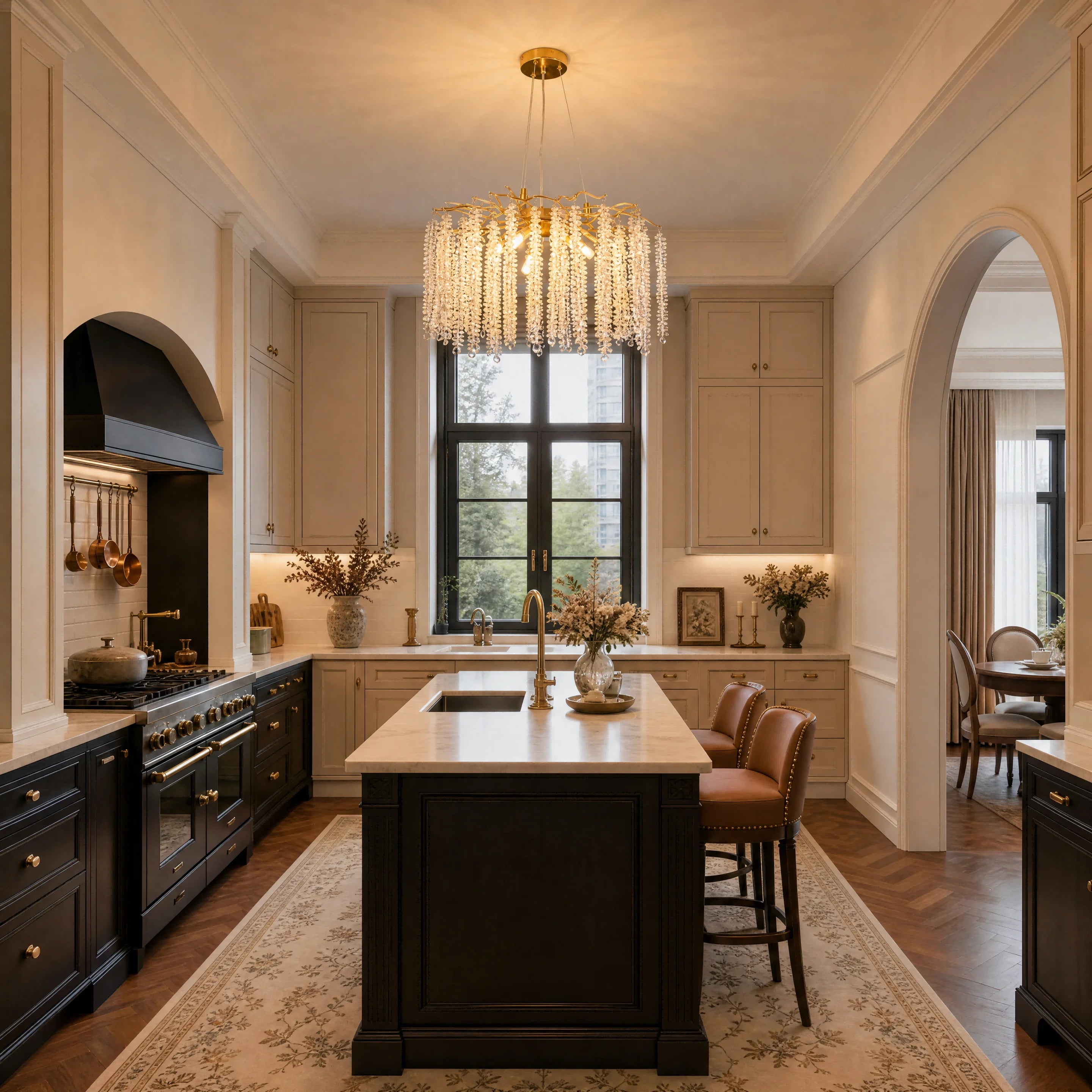 Modern Gold Crystal Chandelier, Tree Branch Adjustable Raindrop K9 Crystal Ceiling Light for Kitchen Island Dining Room Living Room Bedroom Hallway
