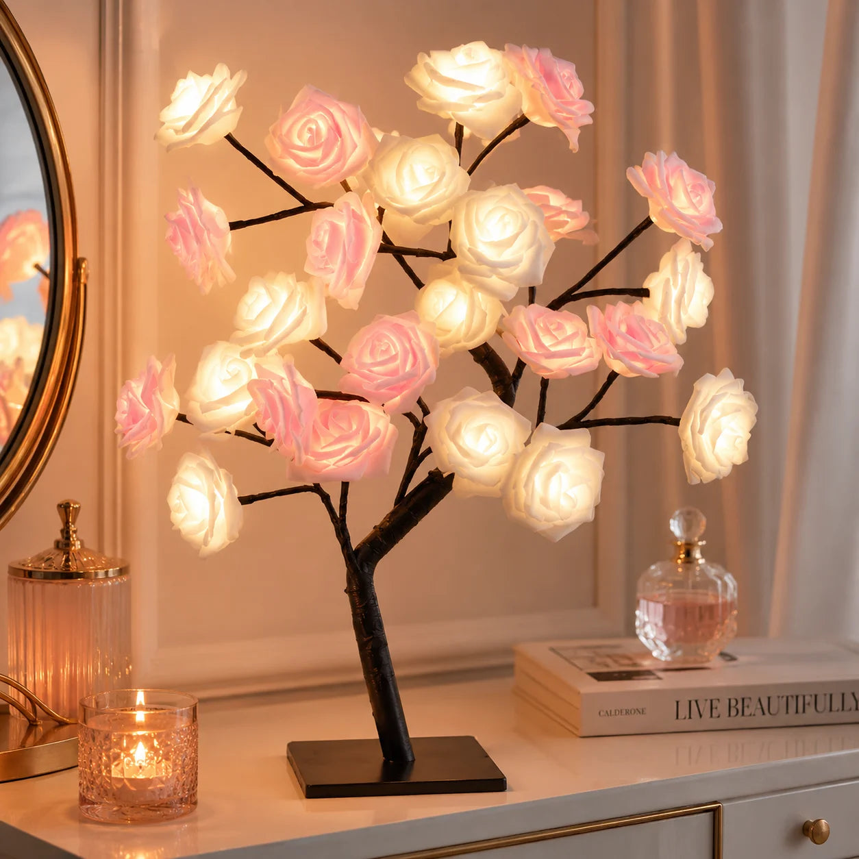 LED Rose Tree Lamp, USB Powered Artificial Flower Night Light Romantic Rose Blossom Design with colorful LED Glow, Perfect for Bedroom, Desk, Living Room and Special Occasions.
