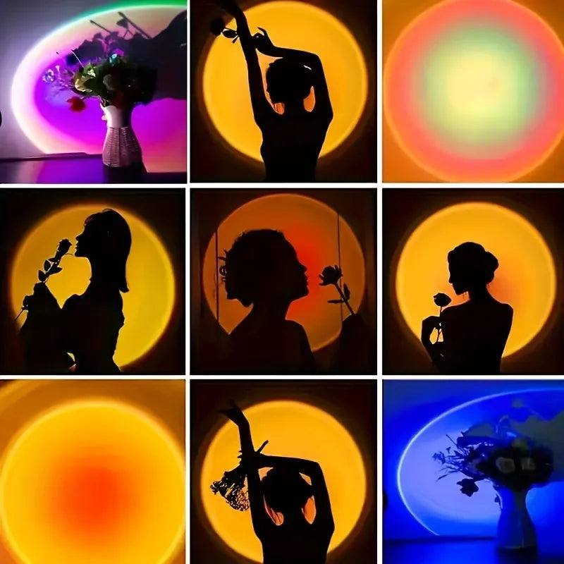 1pc Vibrant Sunset Projection Light - 16-Color Spectrum, USB Remote Control, Dynamic Color Changing LED Light -Creates Warm Home