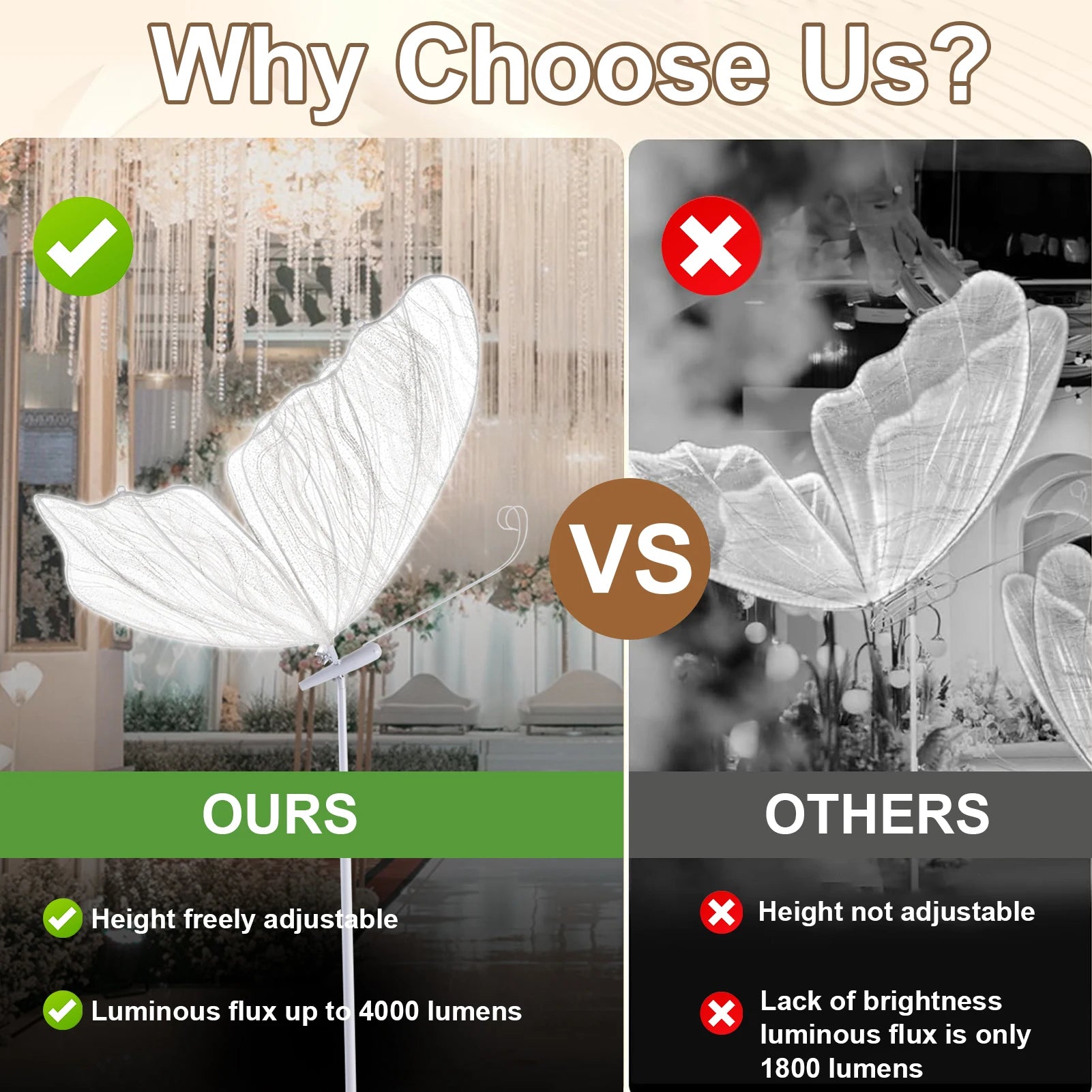 2Pack 55.1-70.8 Inches (Adjustable) Butterfly Floor Lamp, Wedding LED Floor Lamps - Wedding Romantic Hanging Decoration Lights Fixture, Butterfly Ceiling Light for Wedding, Party, Christmas, Adjustable Height Creative Props