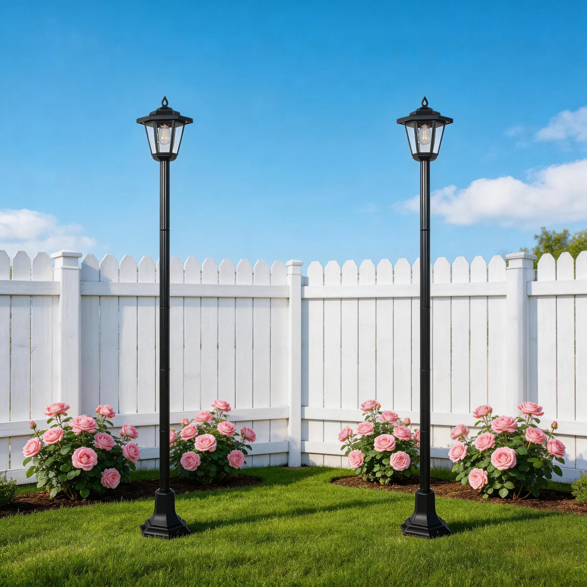2 Pack Solar Post Lights Outdoor Waterproof, 5 Adjustable Heights Solar Lamp Post Lights, Dusk to Dawn LED Landscape Lighting for Garden Yard Driveway Pathway
