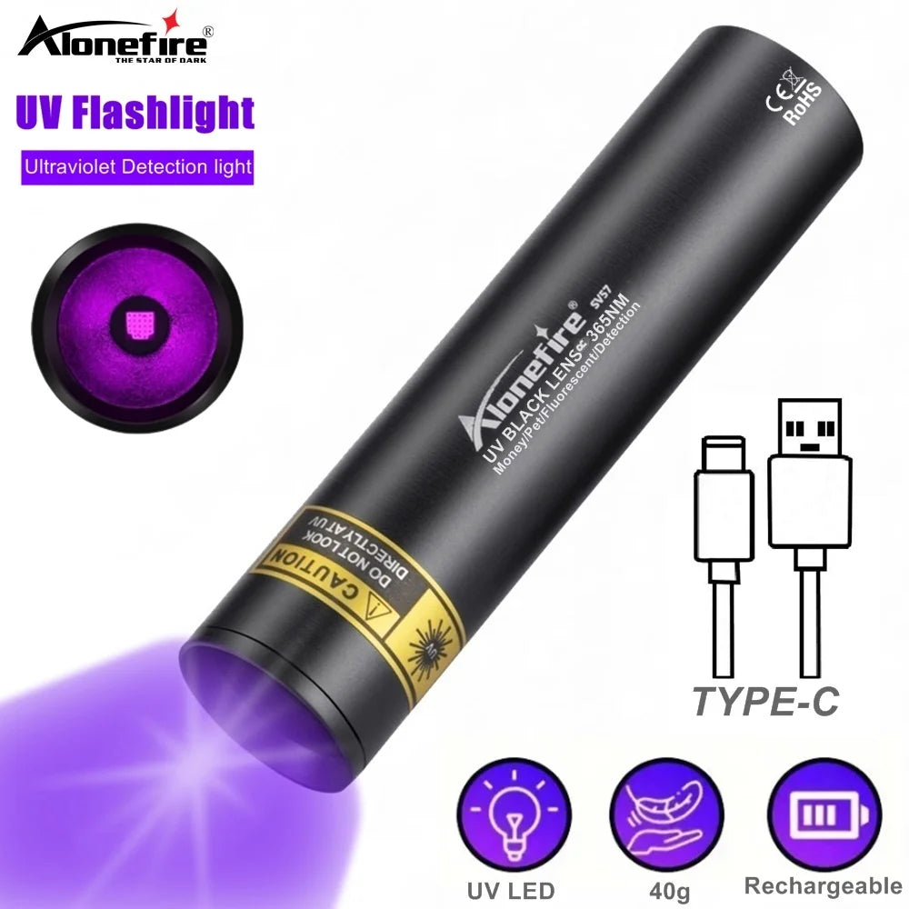 Mini 3W 365nm UV Flashlight Charging Ultraviolet Blacklight Torch Manicures CatDog Urine Tinea Money Ore Scorpion Detection Lamp