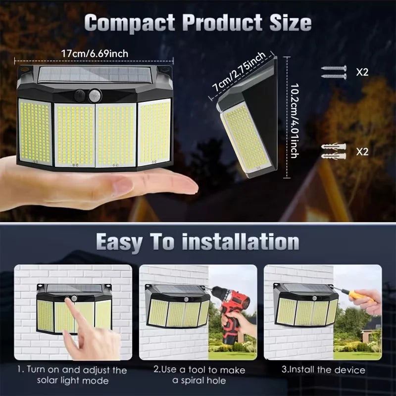 576 LED Outdoor Solar Power Lights Motion Sensor 3 Modes Waterproof Security Flood Lights for Outside Pathway Garden Garage Lamp
