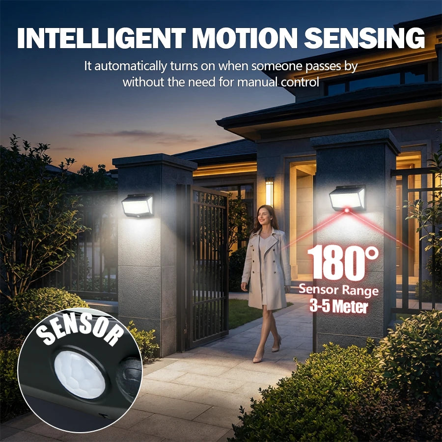 100/468 LED Porch Light Outdoor Waterproof Lamp 3 Mode PIR Solar Wall Light Auto Adjust Brightness Motion Sensor for Garden