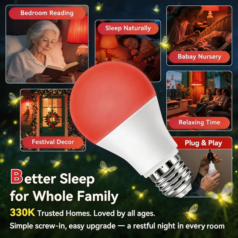 630nm Red Light Bulb for Sleep 7W E27 100% Blue Light Blocking Promotes Melatonin Production Ideal for Bedroom Sleep