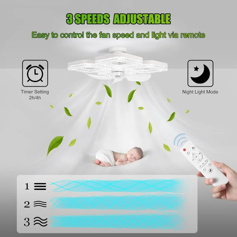 48W Ceiling Fan Light Dual Base Design Remote Control Stepless Dimmable 3 Speeds Timer LED Fan Lamp for Living Room Bedroom