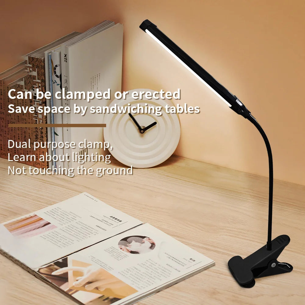 LED Desk Lamp with Clamp Dimmable Clip On Reading Light Flexible Study Table Lamp USB