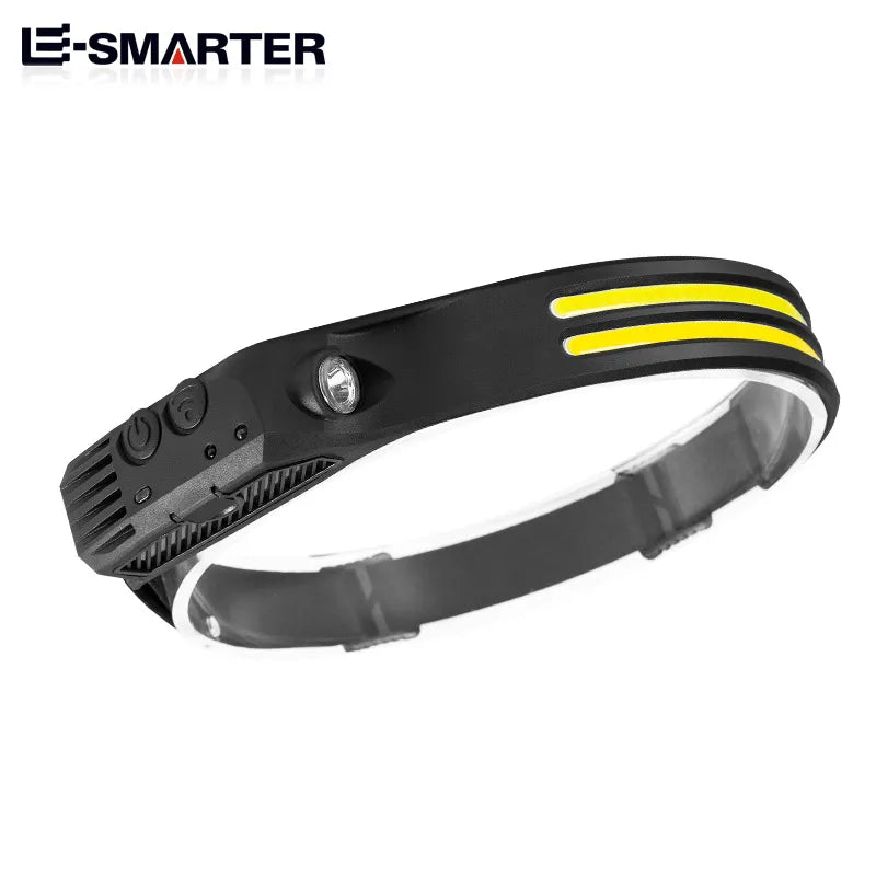 COB LED Sensor Head Lamp Induction Headlamp Built-in Battery Flashlight USB Rechargeable Head Torch 5 Lighting Modes Headlight