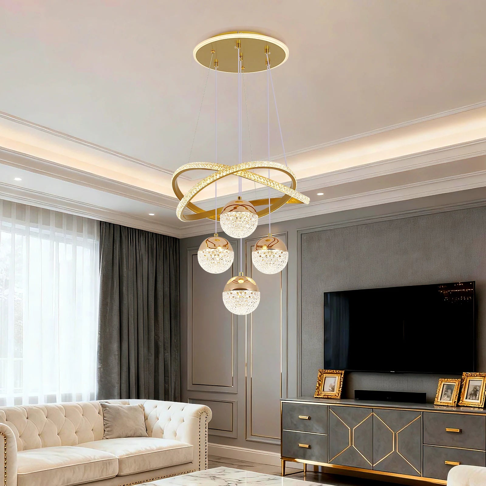 VETRULUS Modern LED Chandelier Lighting Three LED Colors Nordic Restaurant Lighting Living Room Chandelier Hanging Lamp Lighting Fixture