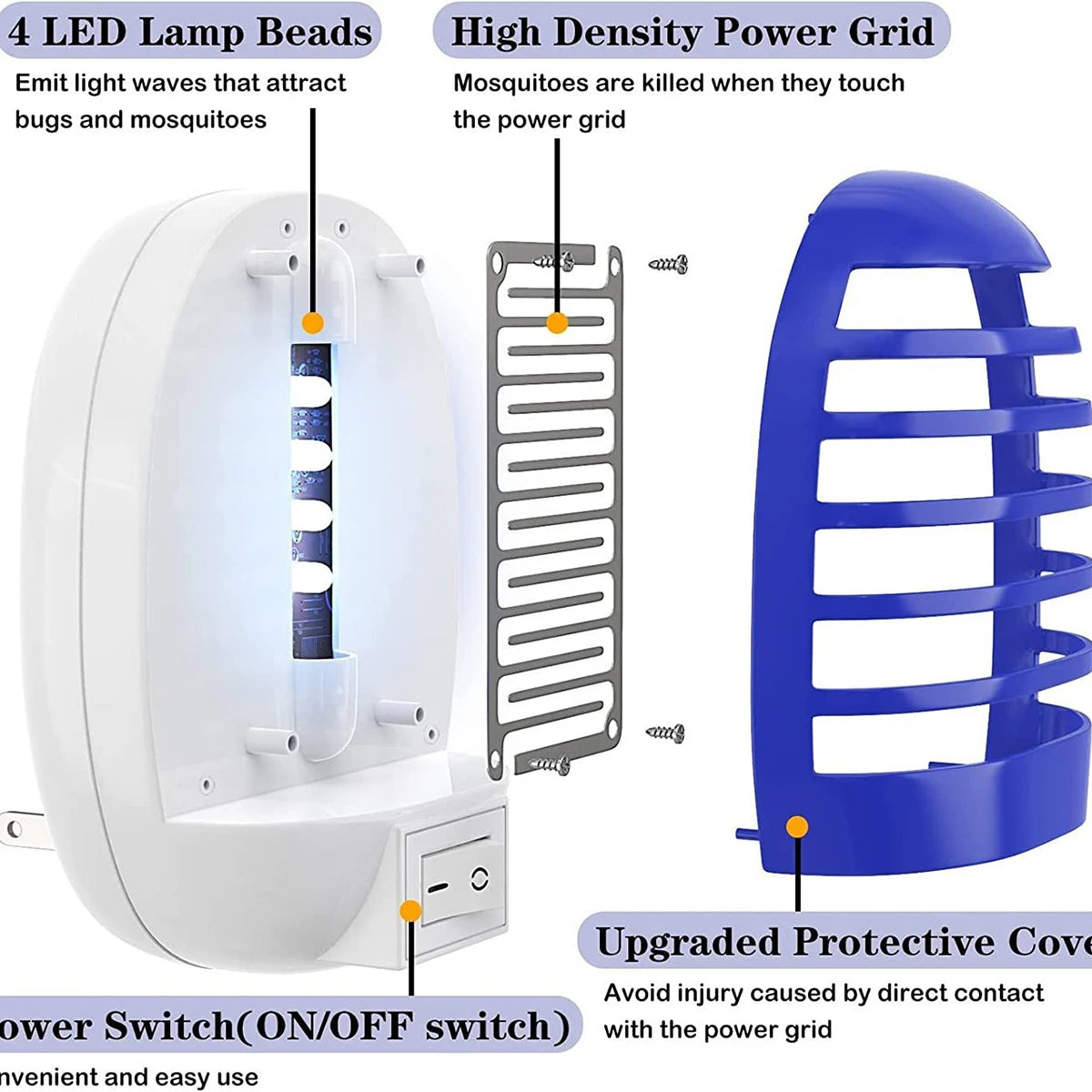 Plug in Bug Zapper Indoor Flying Insect Trap,Electronic Mosquito Zapper Gnat Traps with LED Light for Bedroom,Kitchen,Office