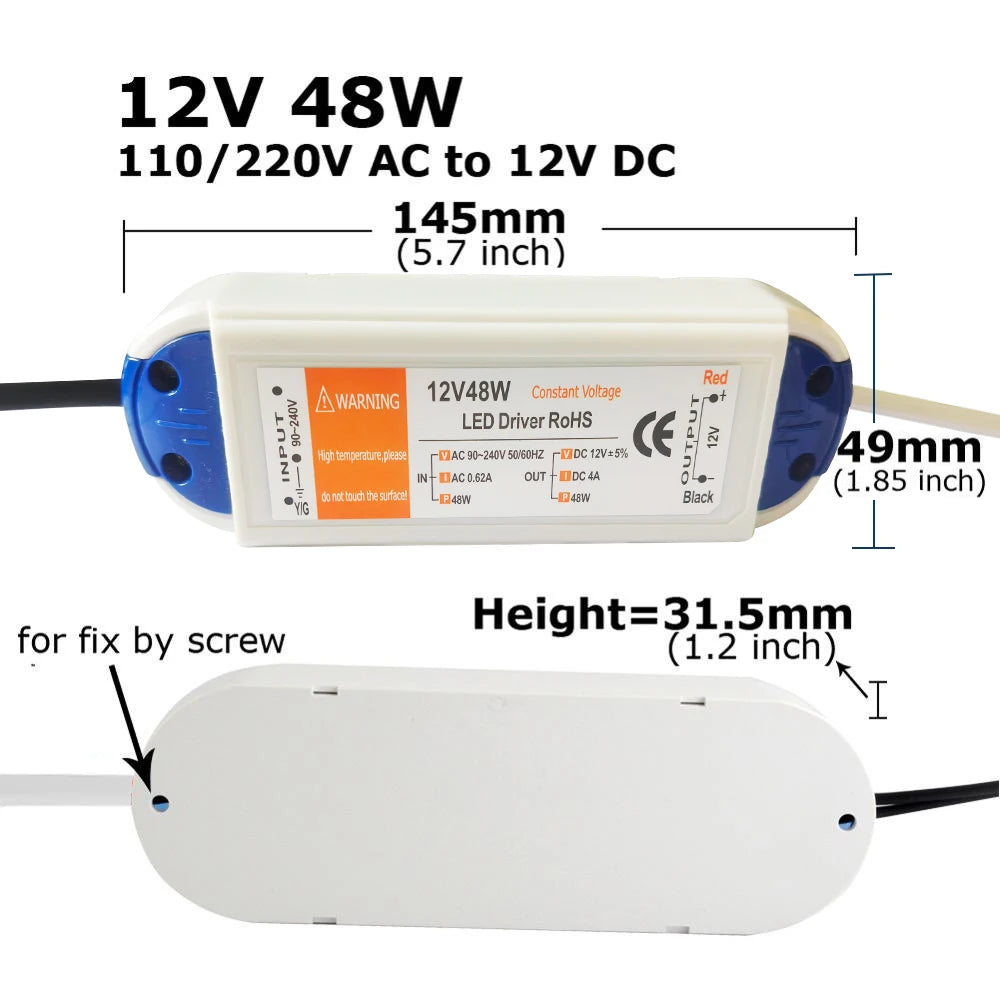 DC12V Power Supply AC 110V 220V to 12V LED Power Transformer Adapter 18W 28W 48W 72W 100W 12 Volt LED Driver for LED Strip Light