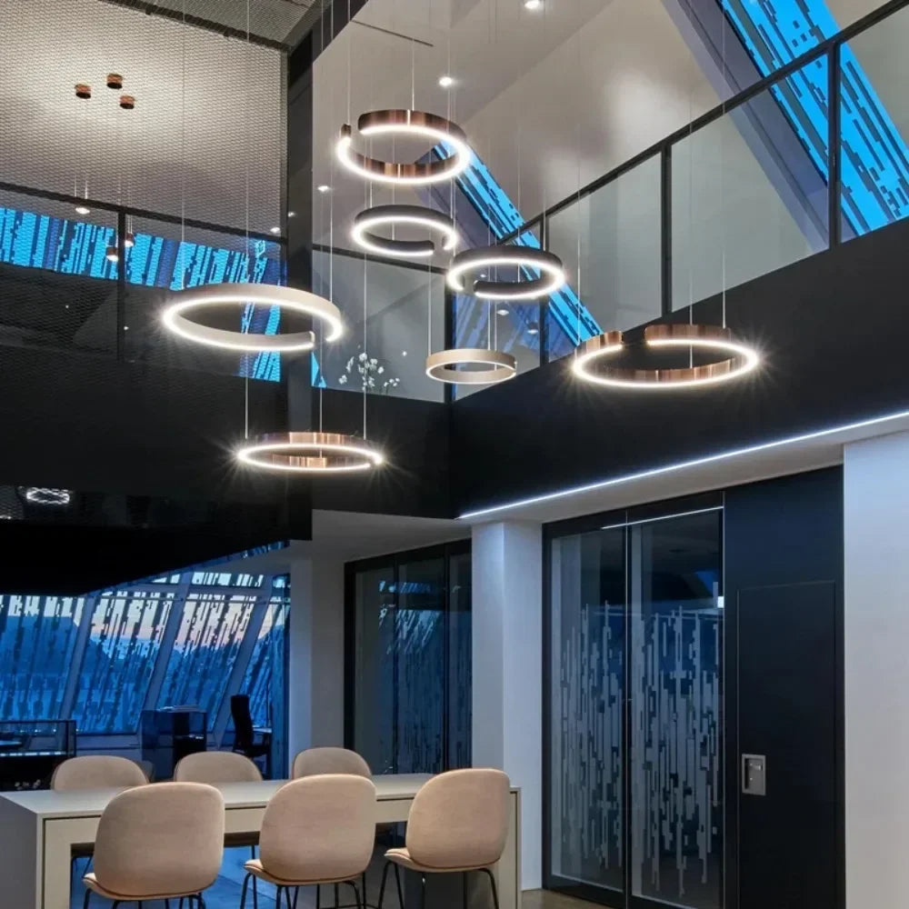 Modern Art Circle Rings Ceiling Chandeliers Hanging Pendant Led Lighting for Living Room Staircase Hotel Decor Suspension Lustre