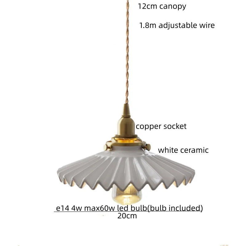 IWHD Home Decor LED Pendant Light Fixtures Bedroom Hallway Living Room Nordic Modern Leaf Ceramic Copper Socket Hang Lamp Lampen