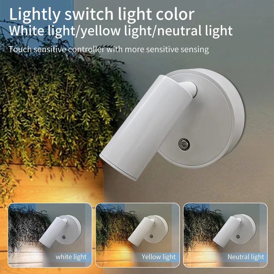LED Light Magnetic Rechargeable Wall Light Spotlight Wireless No Punch Reading Light with Touch Switch Dimmable Bedside Lamp