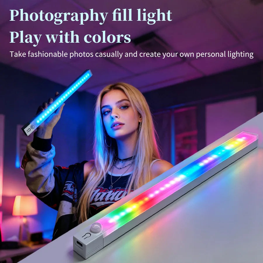 Rechargeable LED Cabinet Light Motion Sensor Magnetic RGB Gradient Ambient Night Lamp Kitchen Closet Bedroom Gaming Room Decor