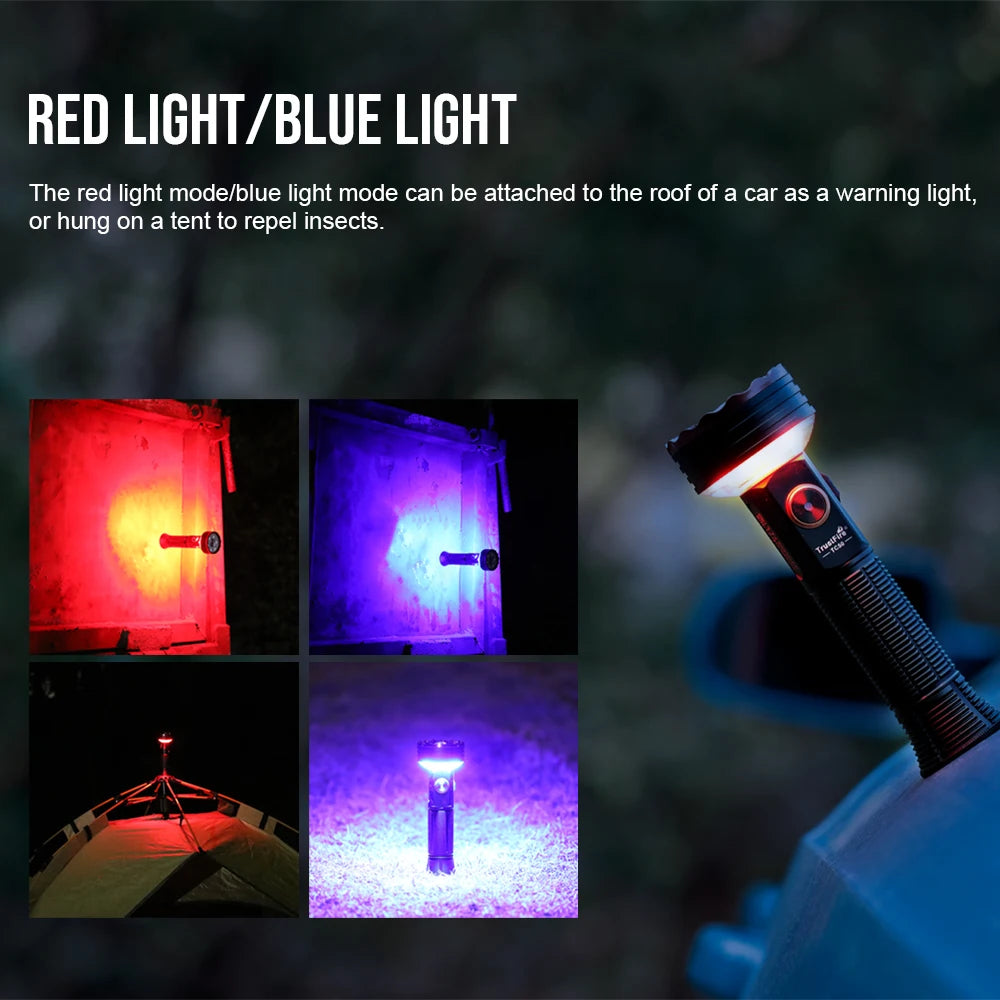 TrustFire TC50 5100LM Multifunction LED Flashlight Magnetic Lantern Camping Light Rechargeable Waterproof IPX6 Power Bank USB-C Outdoor Hiking Emergency Tent Red Blue Light