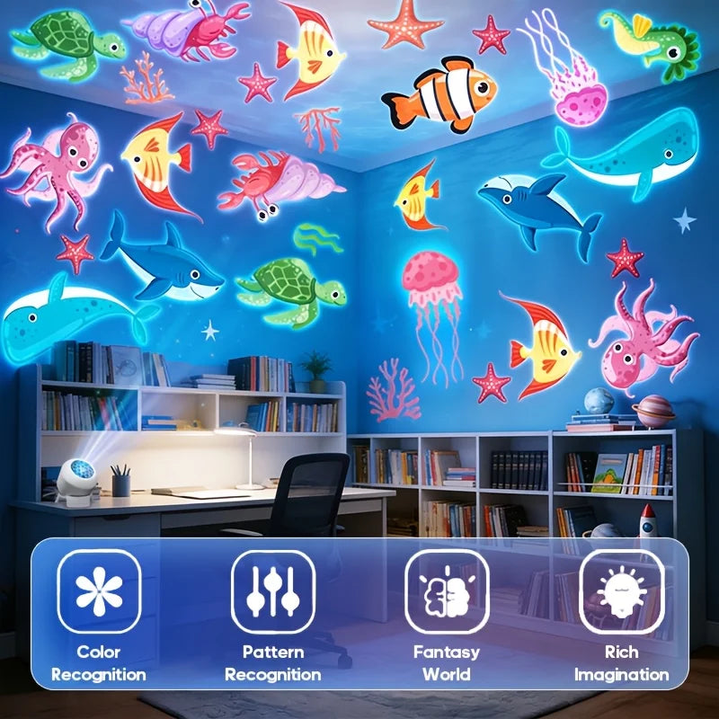 LED Night Light Starry Ocean Projection Light 360°Rotating Decorative Light Marine Life Theme Dynamic Ambient Lamp Room Decora