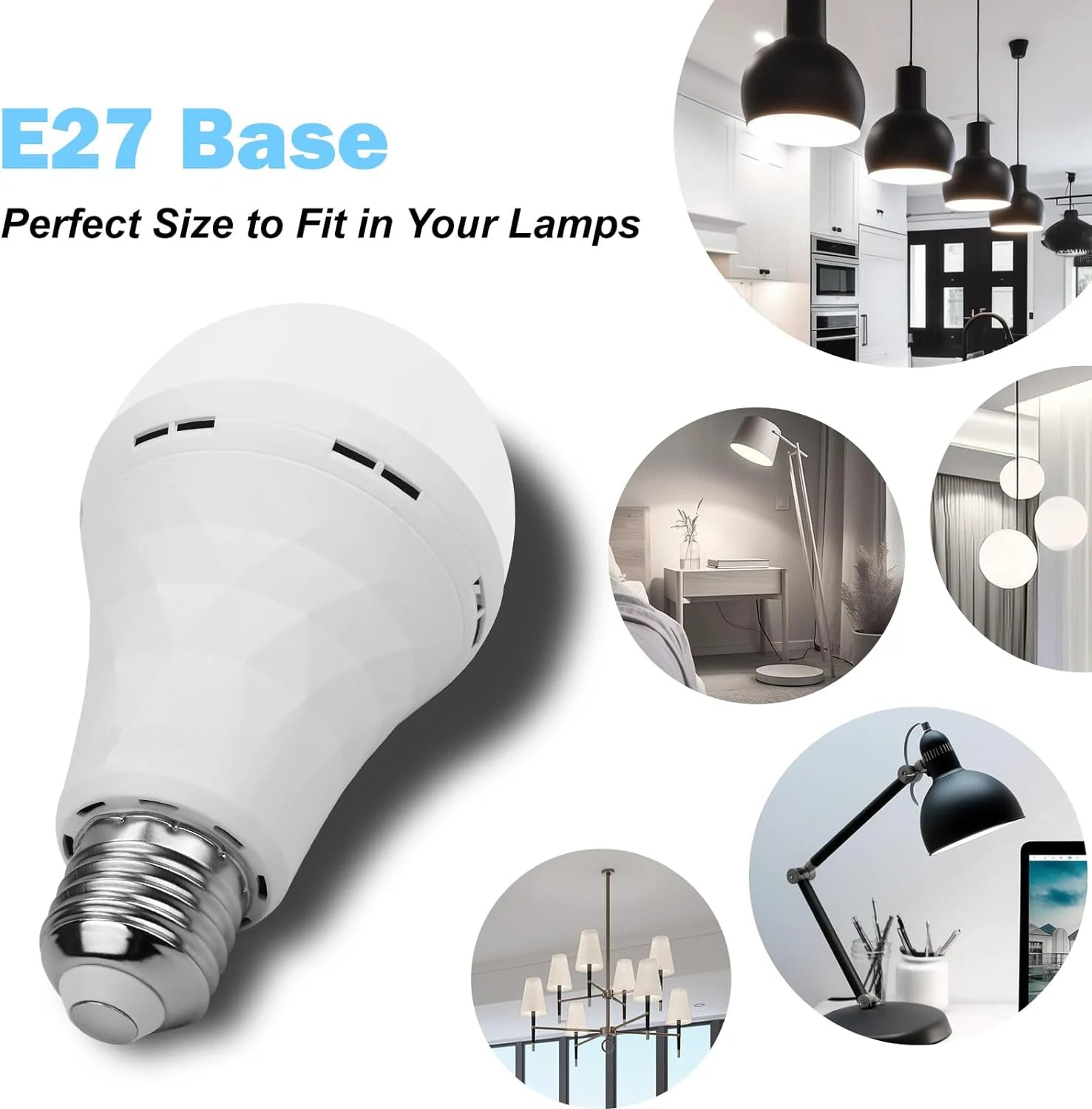USB LED Bulb，E27 Rechargeable Light Bulbs，Emergency Lightbulbs Warm with Timer Dimmable for Wall Wireless Sconce，（2pake）