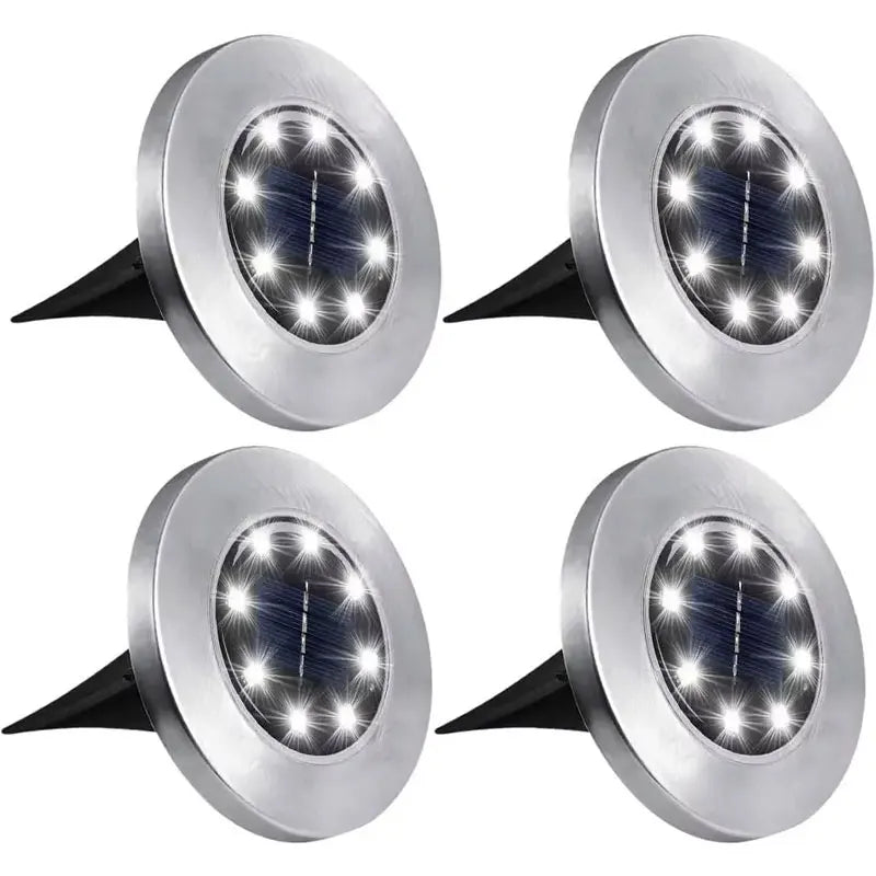 4 Pcs 8LED Solar Power Disk Light Outdoor Garden Solar Underground Light Deck Light Spotlight Buried Solar Led Lamp