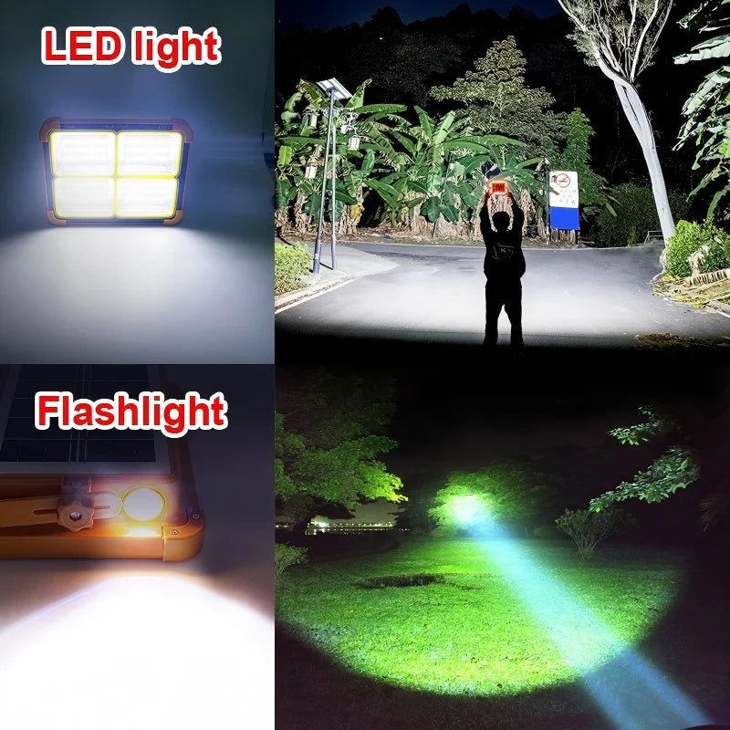 Solar Flood Light Power Bank IP66 Waterproof USB Rechargeable Camping Tent Lamp for Outdoor Emergency