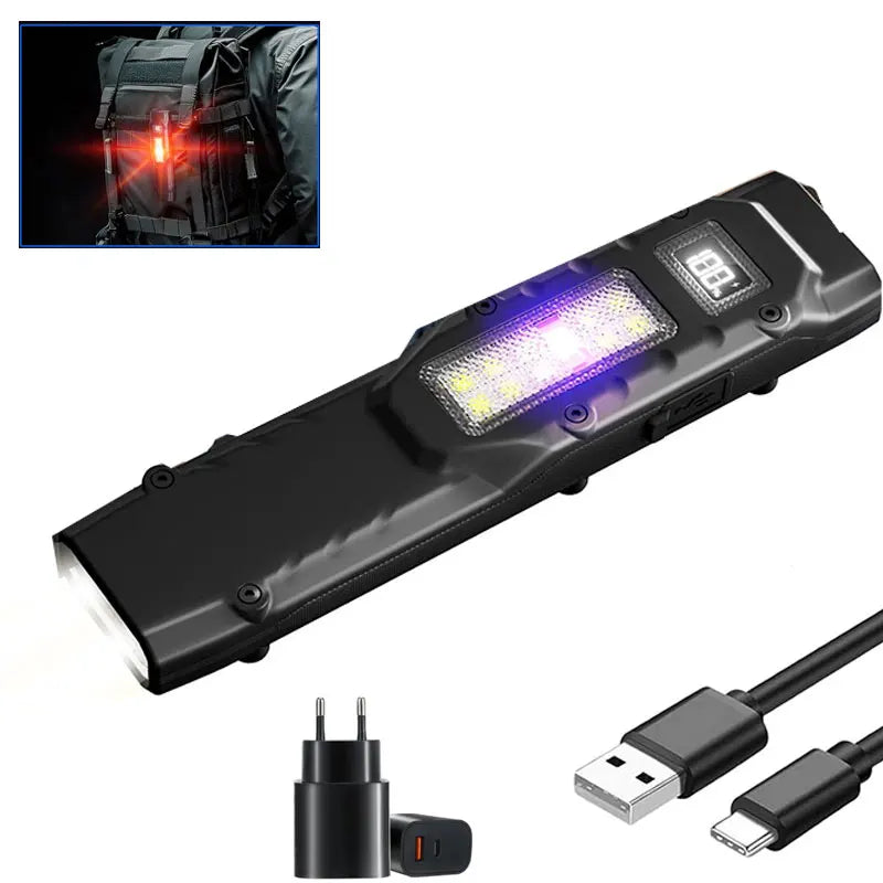 1100LM Super Bright Tactical Flashlight Dual Switch Control EDC Rechargeable Waterproof Emergency Lamp9 Lighting Modes UV Light