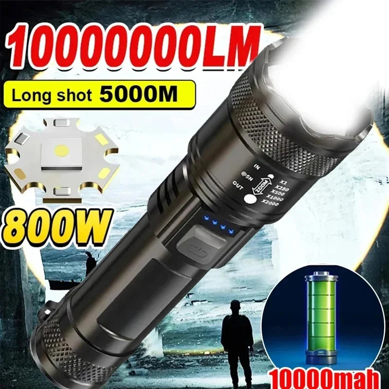 USB Charging Camping Fishing Emergency Zoom Lantern High Strong Power Led Flashlights Tactical Torch with Display Light