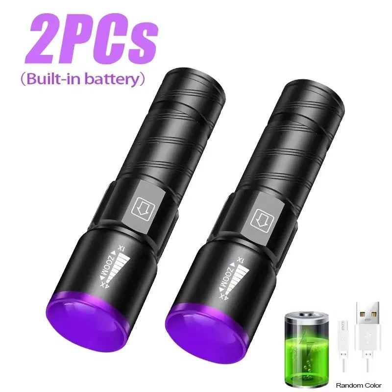 395nm LED UV Flashlight Rechargeable Zoomable Torch Light for Pet Urine Stain Detector Tools Lantern Money Fluorescer Detector