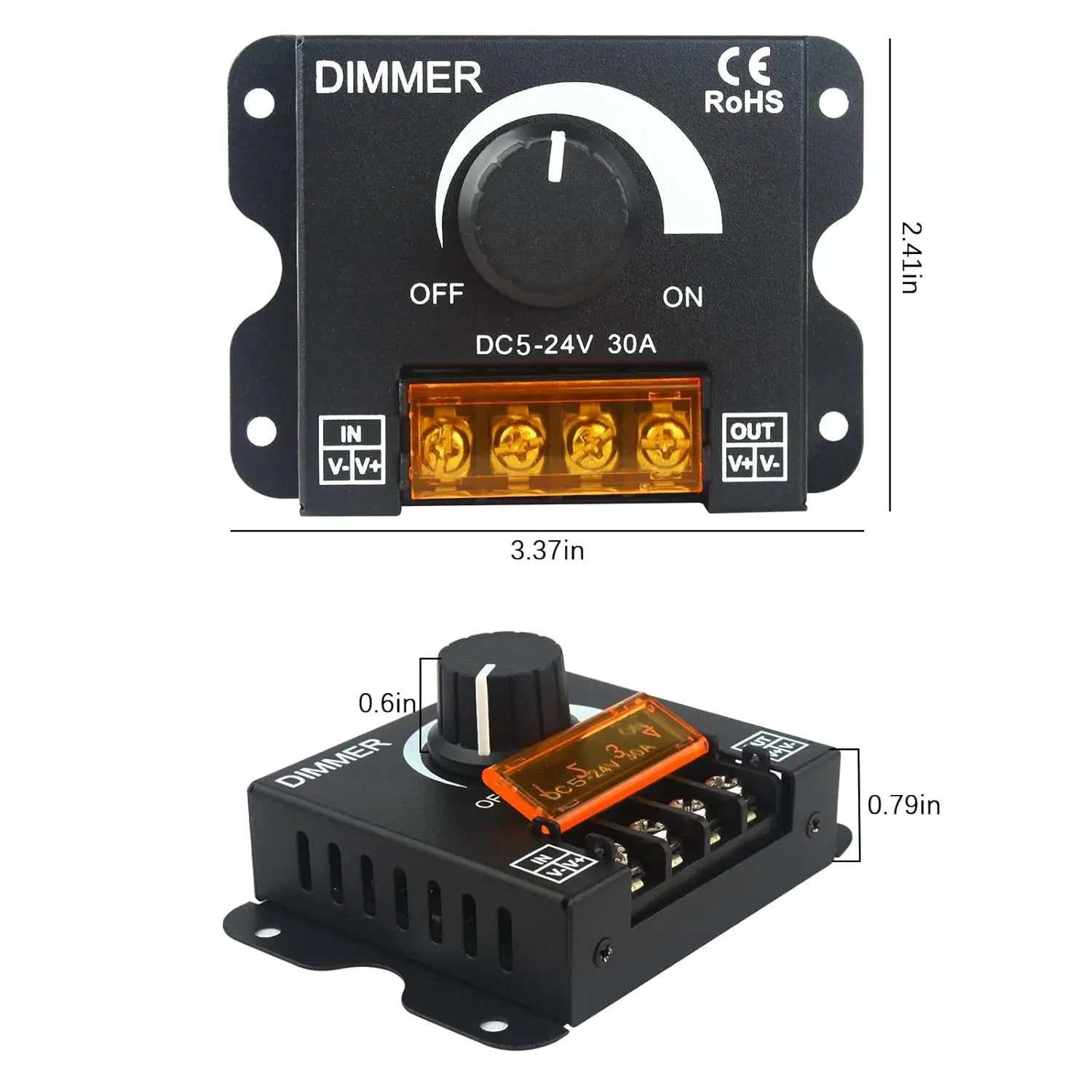DC 12V-24V LED Dimmer Switch 30A LED Monochrome Controller PWM Digital Stepless Dimming for Lamp Strip Single Color Lamp