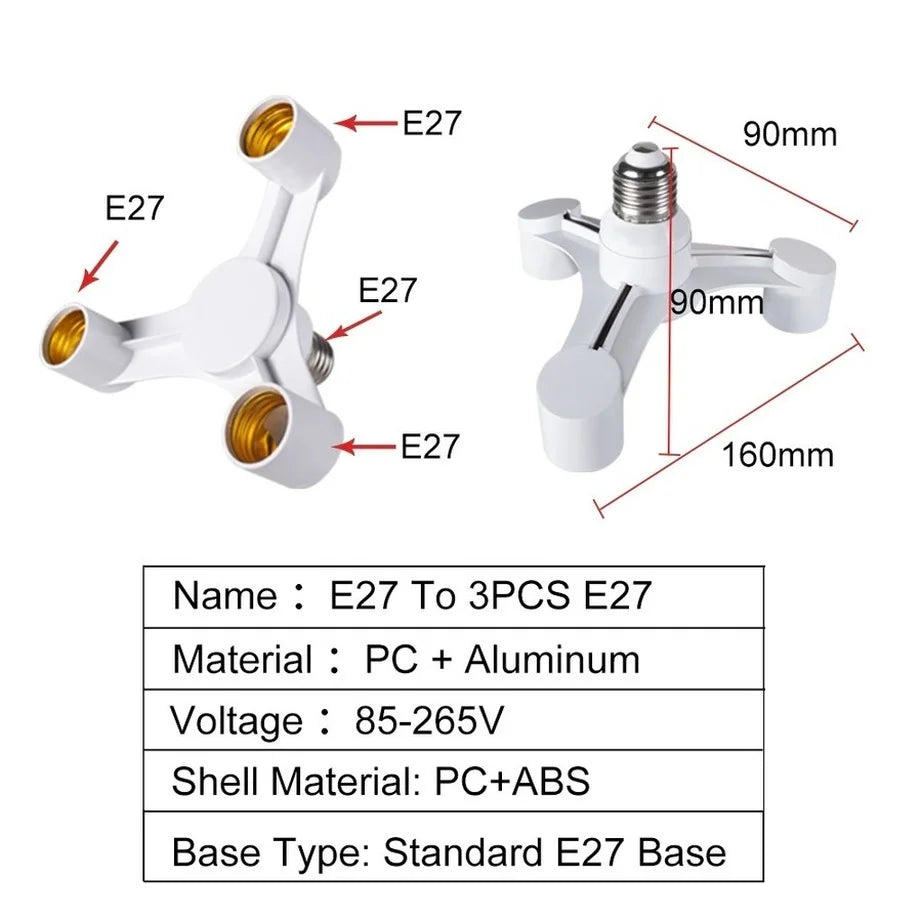 Bulbs Socket 3In1 E27 to E27 Extended LED Lamp Bulbs Socket Splitter Adapter Holder Lamp Bulbs Socket For Photo Studio