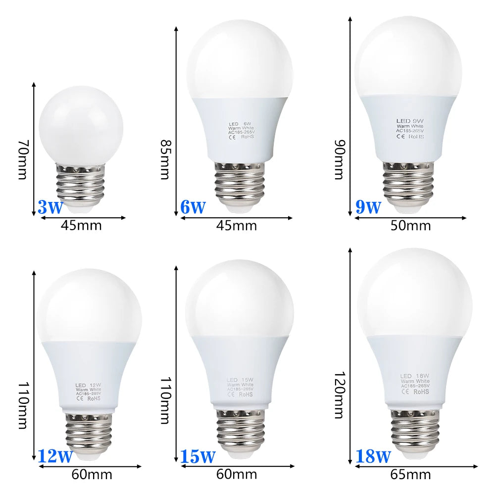 E27 LED Bulb 3W 6W 9W 12W 15W 18W AC 220-240V Warm or Cold White SMD2835 Globe Lamp for Bedroom and Living Room