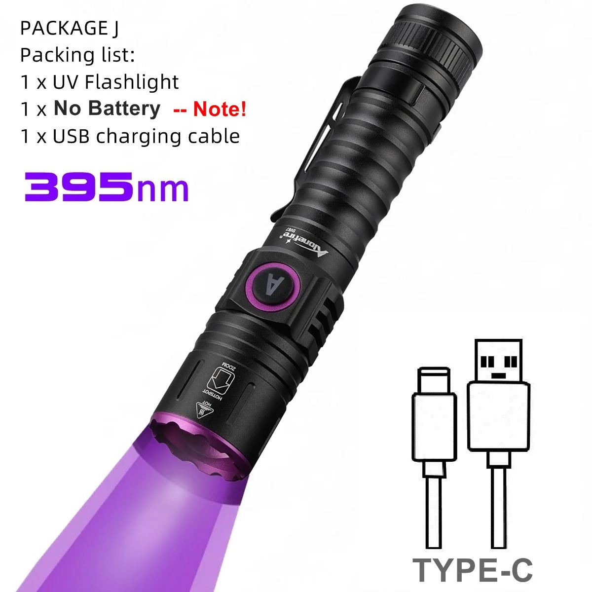 Zoom UV 365nm/395nm LED Flashlight High Bright Nail Beauty Cat Dog Urine Tinea Ore Money Invisible Marker Scorpion Torch Light