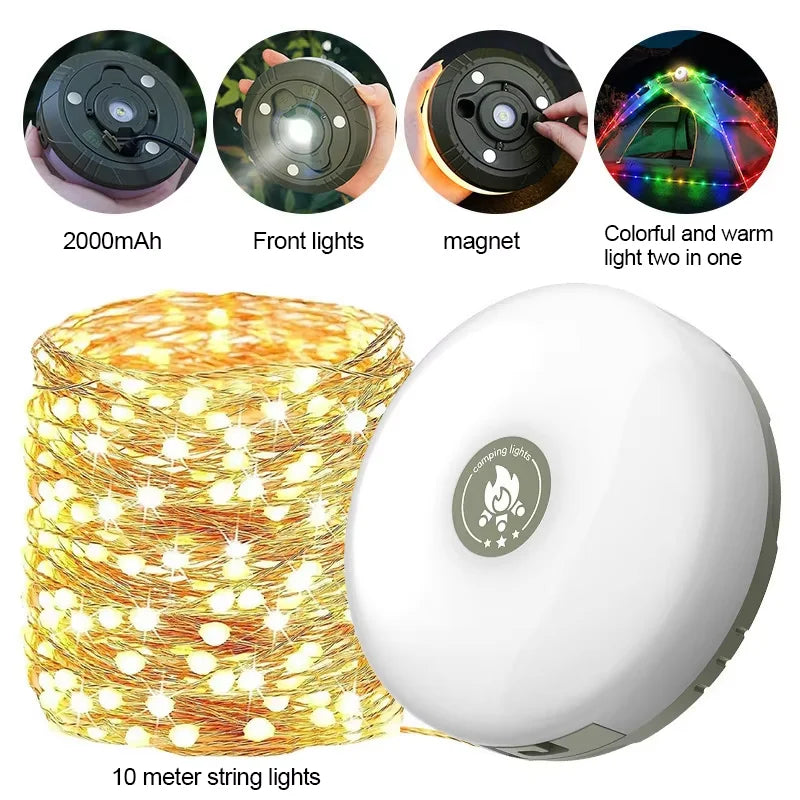 LED Camping Reel‑Type Strip Light 10M Atmosphere Light Recyclable Light Strip Outdoor Garden Decoration Lamp for Tent Room Indoo