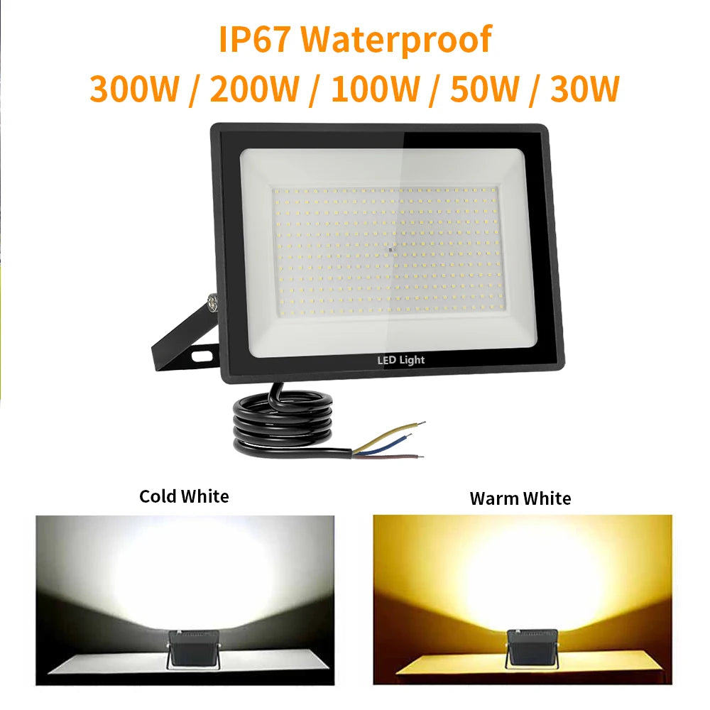 LED Flood Light 30W 50W 100W 200W 300W LED Spotlight Outdoor IP67 Waterproof LED Projector Garden Square Street Light