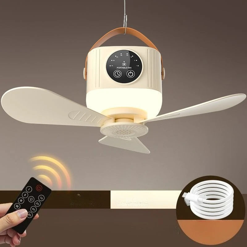 New Wireless Portable Rechargeable Ceiling Fan for Student Dormitories, Small Portable Outdoor Camping, USB Plug-In Style Fan