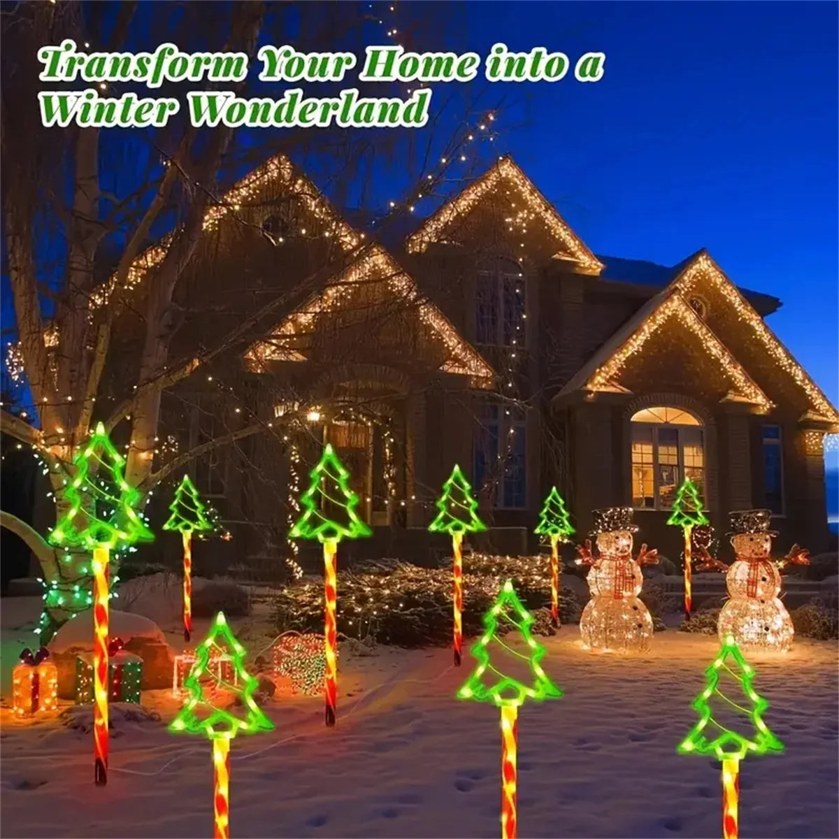 5PC/Set Solar Candy Cane Light Outdoor Waterproof 8 Modes Floor Mounted Light String Garden Courtyard Decoration