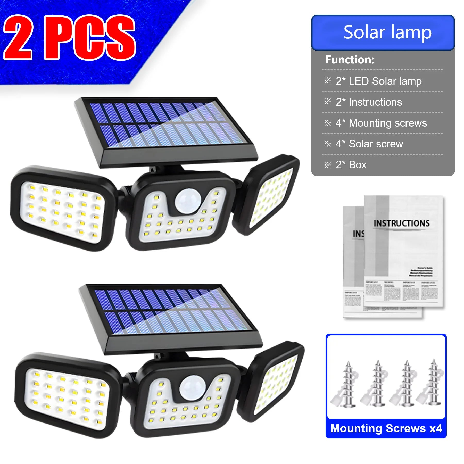 3 Head Solar Lights Outdoor Waterproof Motion Sensor Light 300° Illumination Led Solar Flood Lights Wall Lamp Garden Yard Patio