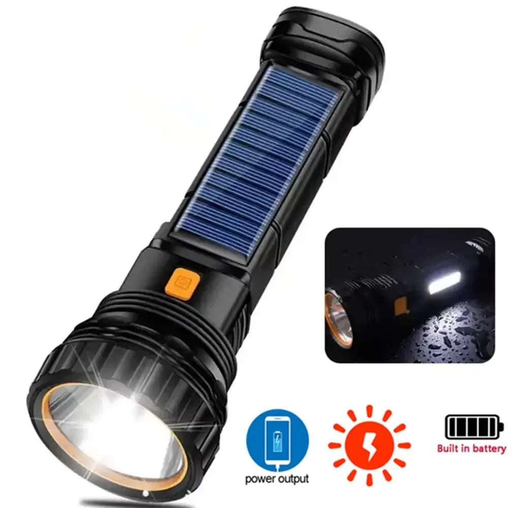 1PC Multi-function Solar LED Flashlight Outdoor Long Range Torch Emergency Power Bank LED Solar Flashlight olight torch