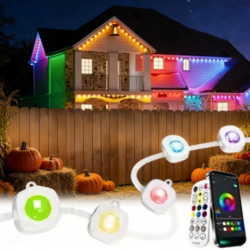 RGB Waterproof Permanent Outdoor LED String Lights Eaves Mounted Decor Lights for Festival Wedding Birthday Party Decoration