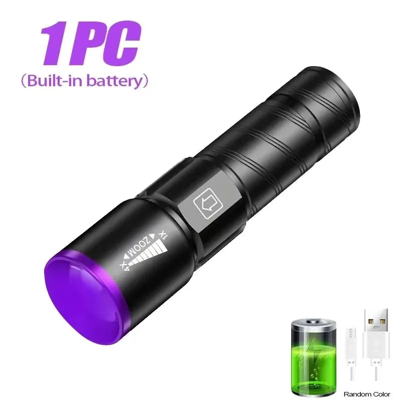 395nm LED UV Flashlight Rechargeable Zoomable Torch Light for Pet Urine Stain Detector Tools Lantern Money Fluorescer Detector