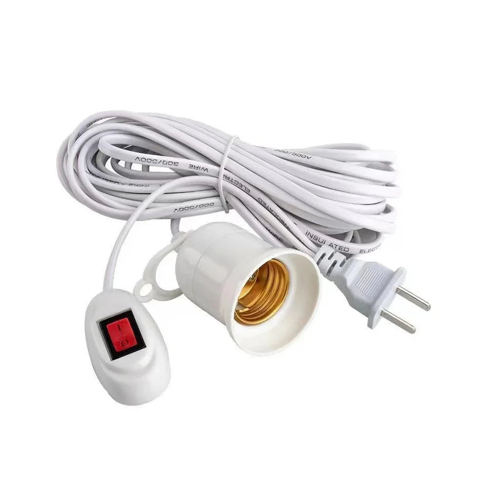 5/10m Lamp Bases Universal With Switch Led Bulb Socket Adapter E27 Screw Lamp Holder Accessories Tools Two Plugs Suspension