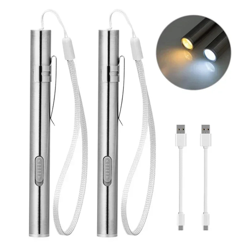 Mini Pen Shape USB Rechargeable Flashlight Stainless Steel Pocket Torch Outdoor Ear Nose Throat Inspection Light