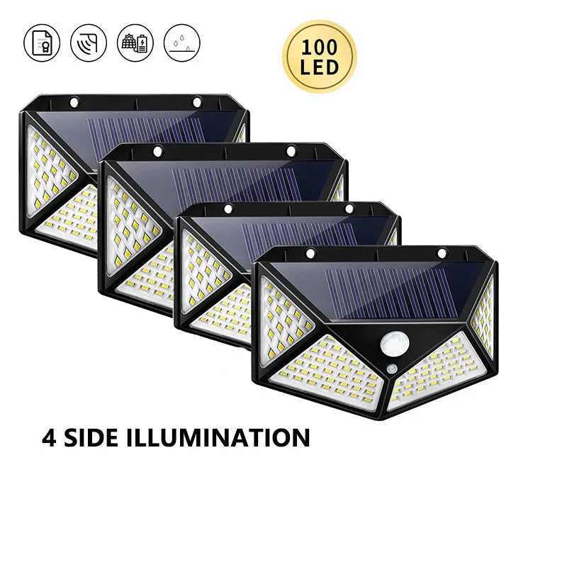 1/2/4Pcs 100 LED Solar Wall Lights Outdoor Solar Lamp Motion Sensor Solar Powered Sunlight Street Light for Garden Night Light