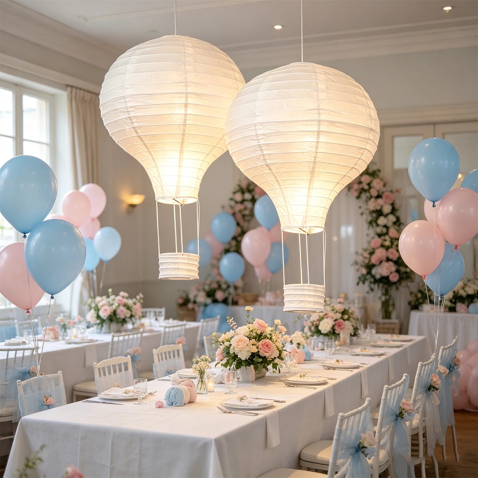 2Pcs 16" White Hot Air Balloon Paper Lantern Ceiling Light Shade for Nursery Kids Room Baby Shower Birthday Wedding Party Decor