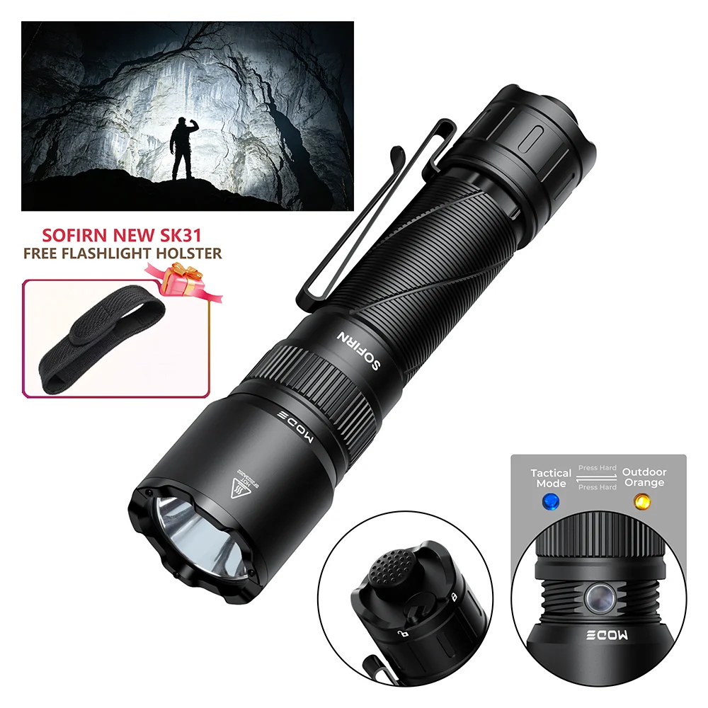 SOFIRN SK31 6500LM Powerful Tactical Flashlight IPX8 Waterproof Type-C 21700 Rechargeable Hand Torch Outdoor Hunting Light
