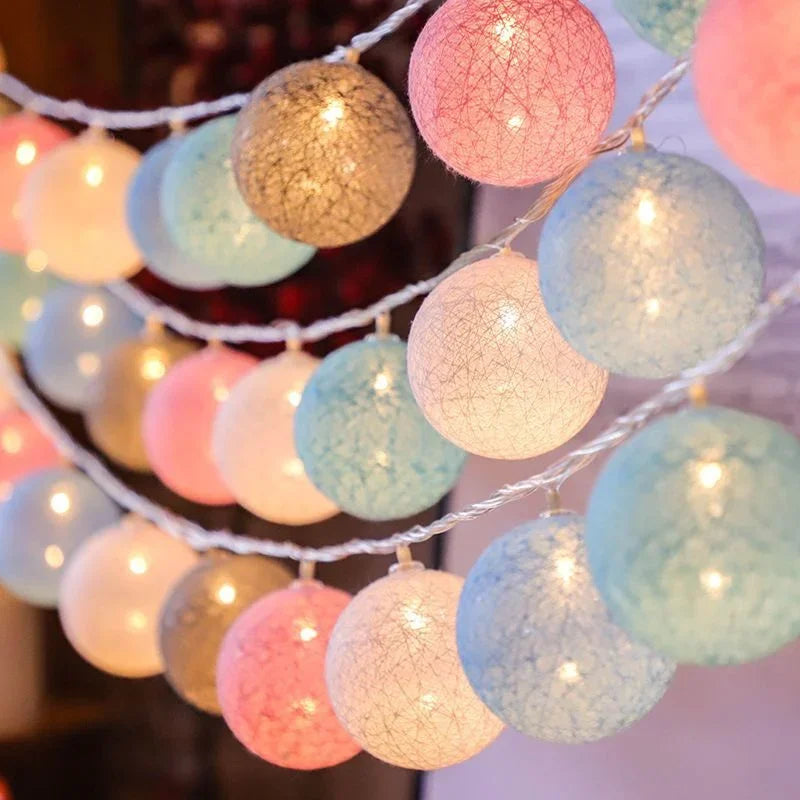 20LED Cotton Balls String Lights Garland Fairy Street Lights Christmas Decorations for Home Outdoor Wedding Garden Patio Lights