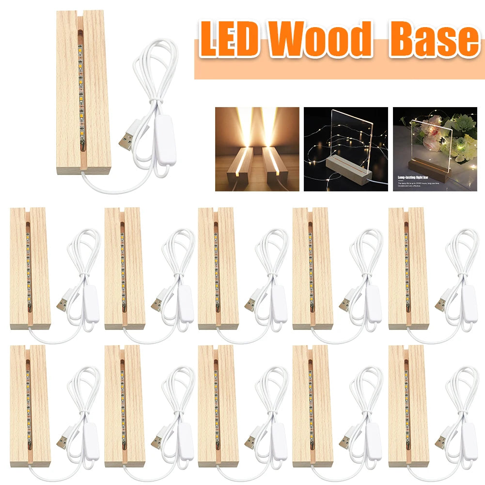 10-1Pcs LED Wood Display Base Creative Rectangle Crystal USB Lighted Stand for Resin Art Acrylic Light Plate Stand Craft