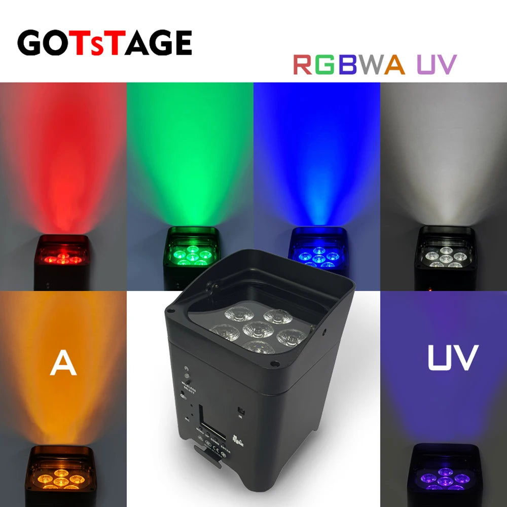 1/4PCS Wireless Remote Control RGBAW+UV Par Light Battery LED 6x18W 6 in 1 Movable for Disco KTV Bar Christmas Lights Stage Lamp