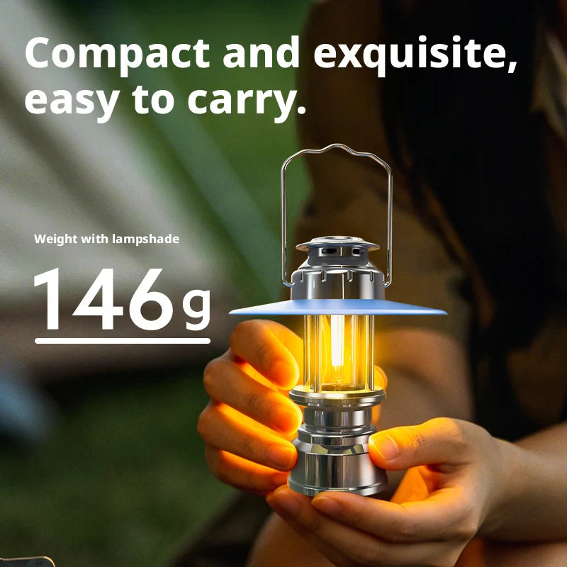 Outdoor Vintage LED Camping Lantern Portable Handheld Emergency Lighting Atmosphere Lamp Charger Design for Tent Outdoor
