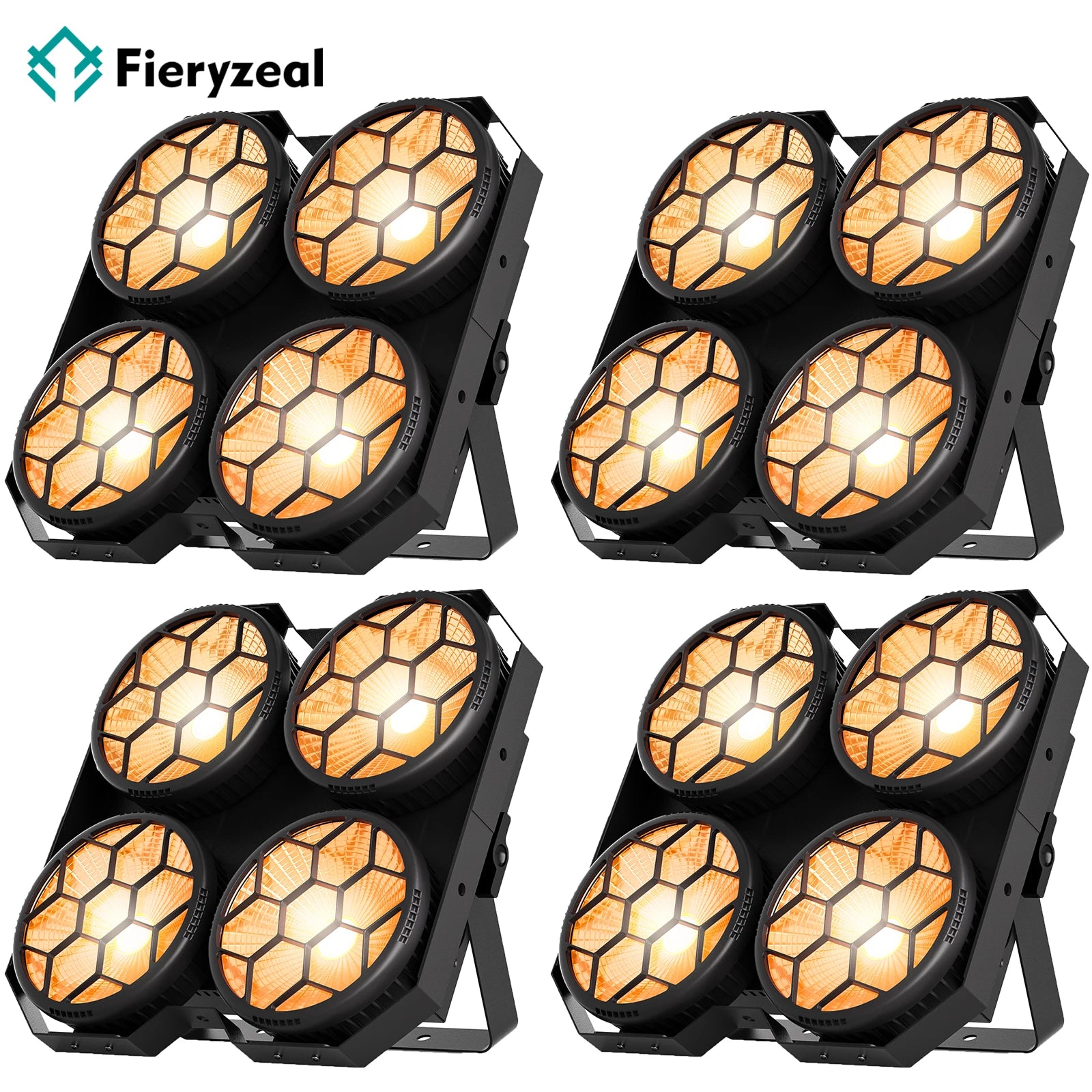 Fieryzeal 4PCS 2IN1 LED COB Par Light 4x100W 4 Eyes Audience Light DMX512 Wash Effect Blinder Stage Light for DJ Disco Party