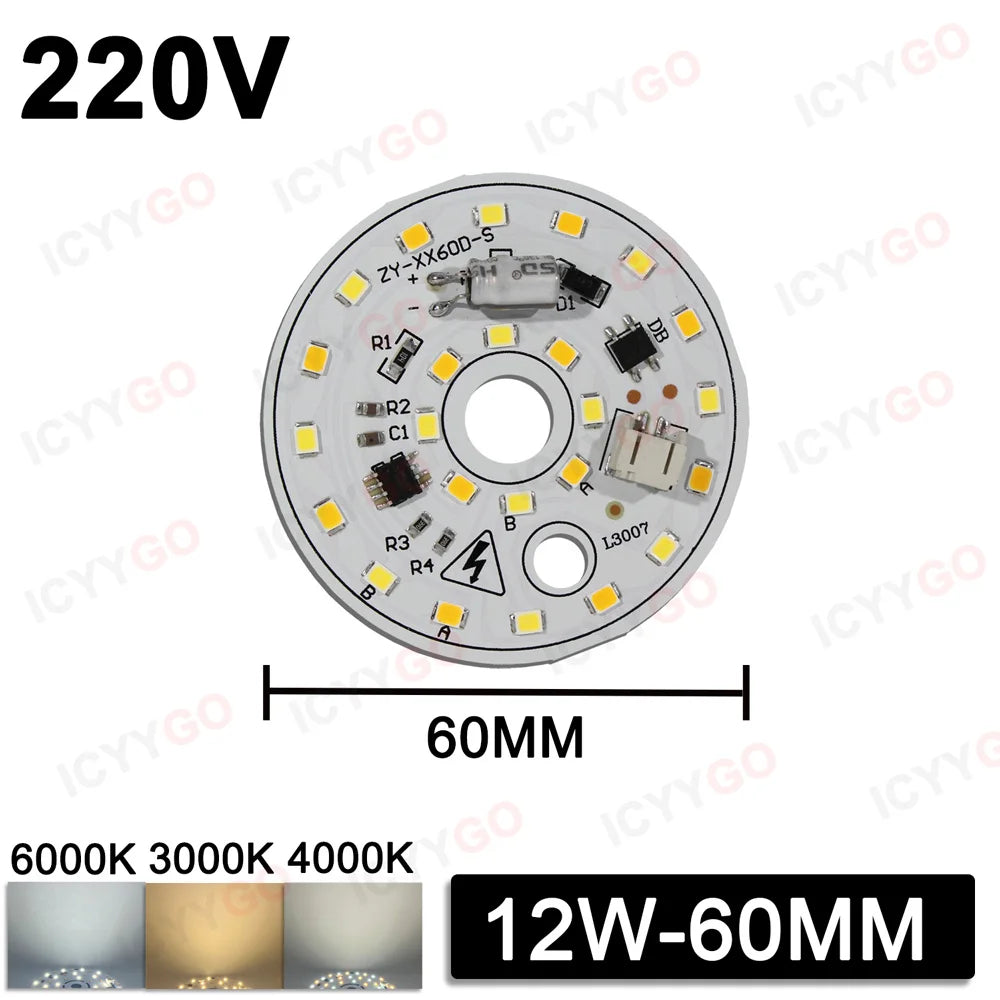 6W 8W 12W 24W 36W 48W LED Chip 220V Driver-Free Three-Color Aisle PCB Light Source Accessories Round LED Light Panel